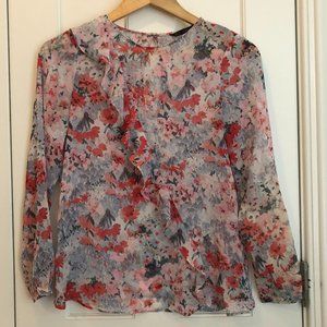 Zara Floral Asymmetrical Ruffle Blouse